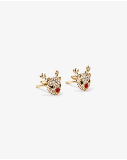 Michael Hill - Christmas Reindeer Stud with Cubic Zirconia Earrings in 18kt Yellow Gold Vermeil