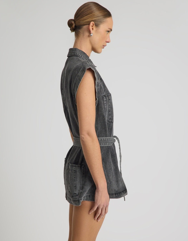 ONE TEASPOON - Rogue Aviator Mini Denim Dress - Washed Black
