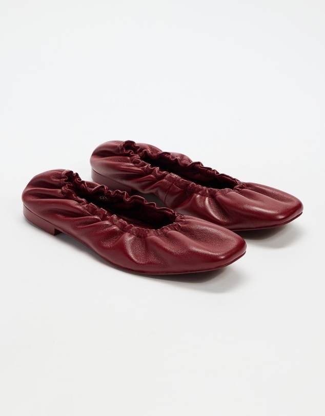 AERE - Lola Ruched Leather Ballet Flats