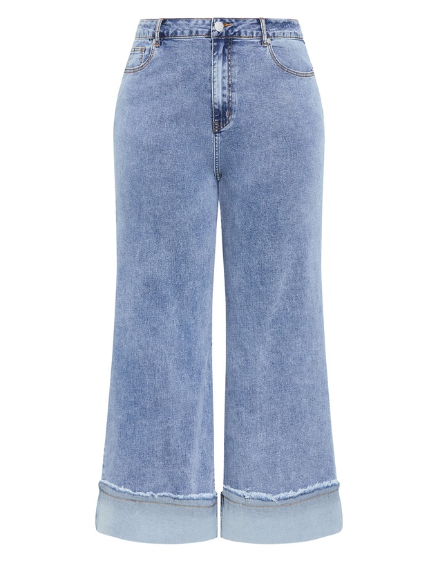 City Chic - Plus size Harley Fit Turn Up Wide Leg Crop Jean - light wash