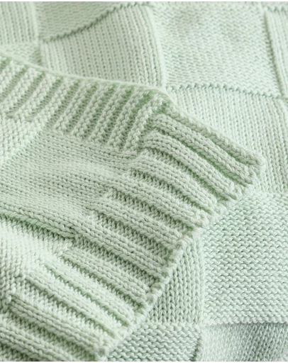 Living Textiles - Pram Knitted Blanket - Checkered Seafoam