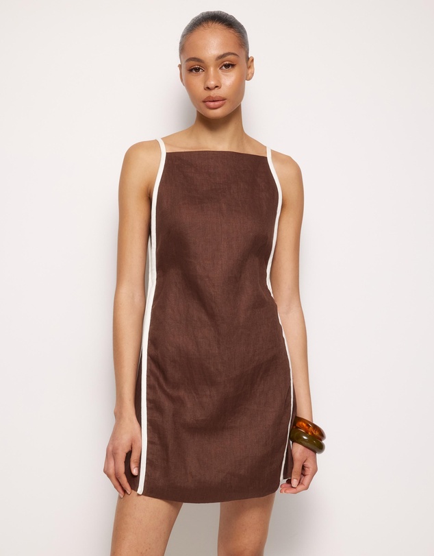 AERE - Tova Contrast Linen Mini Dress