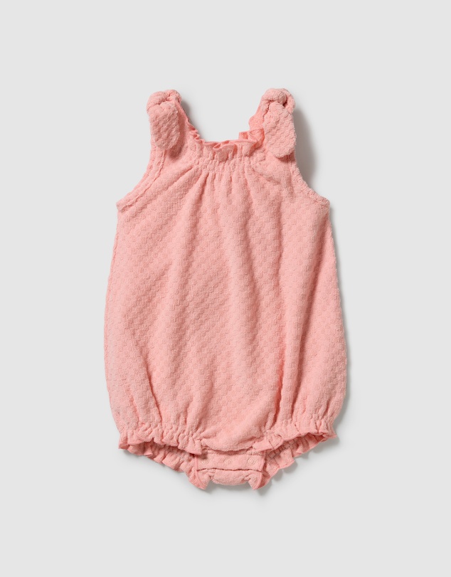Wilson & Frenchy - Petal Pink Check Organic Terry Tie Playsuit - Babies
