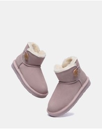 EVERAU - Australian Shepherd Ugg Nolan Kids Mini Button Cow Suede Upper UGG Boots