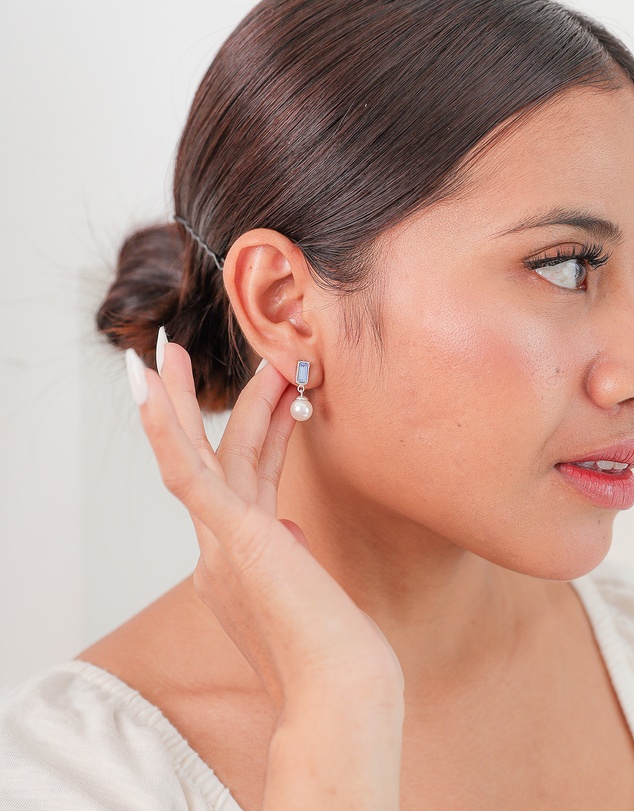 Elli Jewelry - Pearl Rectangle Stud Earrings in 925 Silver