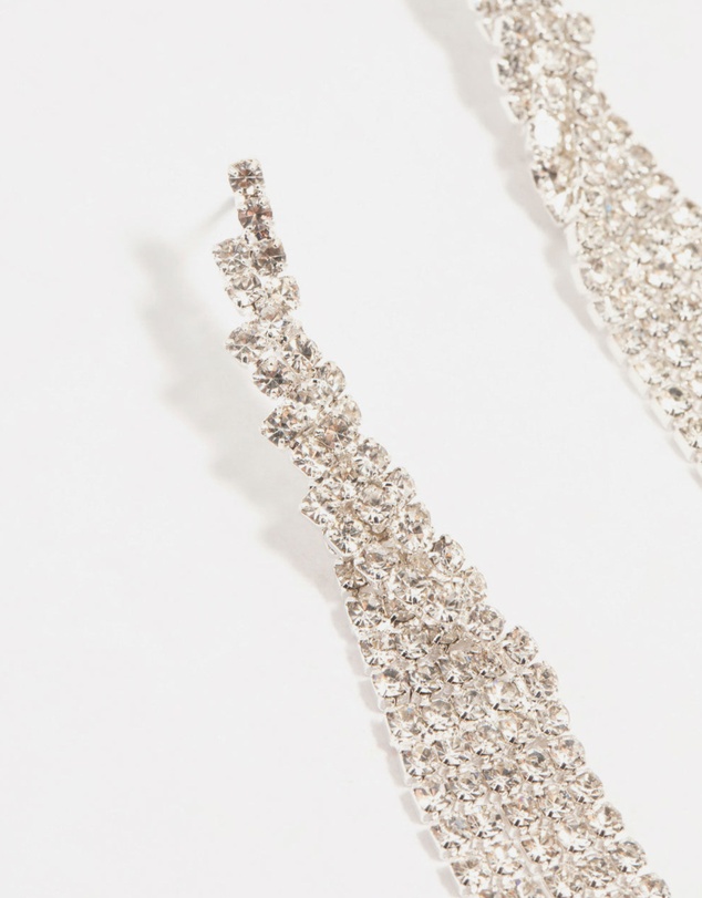 Lovisa - Twisted Diamante Cup Chain Drop Silver Earrings