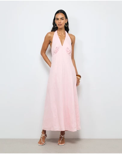 AERE - Lacey Halter Linen Dress