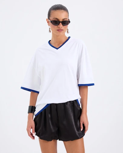 Calli - Kate Contrast V Neck Oversized Tee