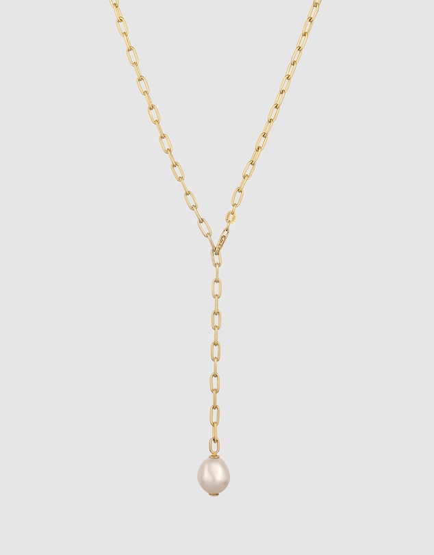 Elli Jewelry - Necklace Women Y-chain White Pearl 925 Sterling Silver Gold Plated