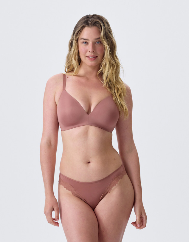 Bras N Things - Nkd High Leg Lace Brazilian Knicker - Mocha