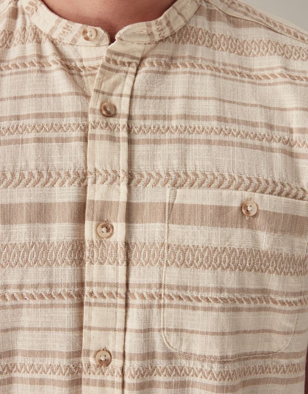 NEXT - Textured Stripe Short Sleeve Shirt With Grandad Collar