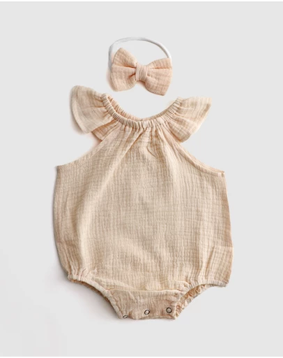 WITH LOVE FOR KIDS - Cotton Muslin Flutter Playsuit Set - Babies