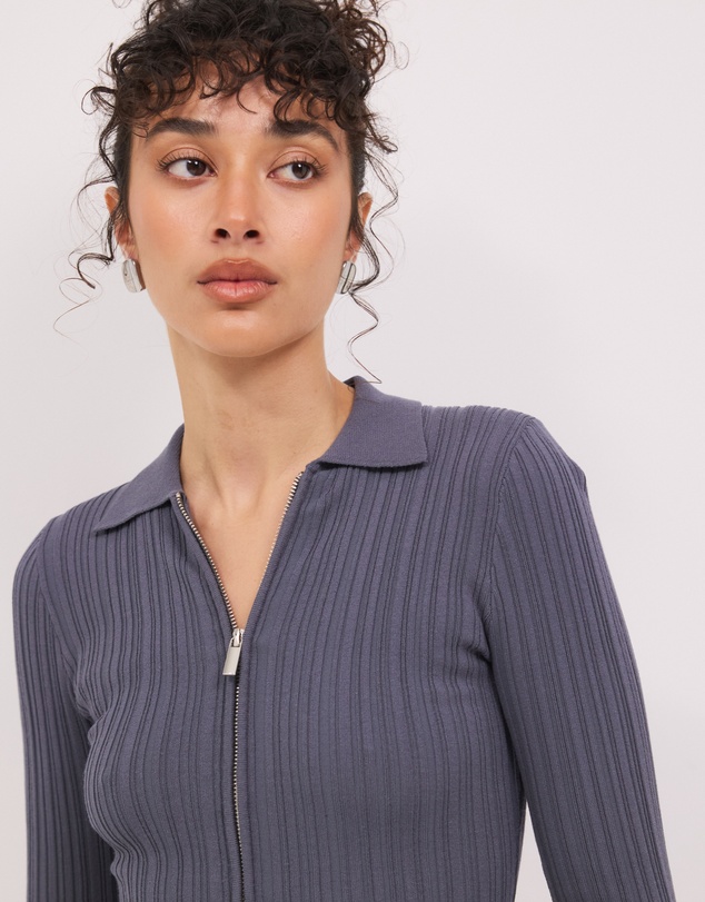 Calli - Mara Zip Knit Top With Collar