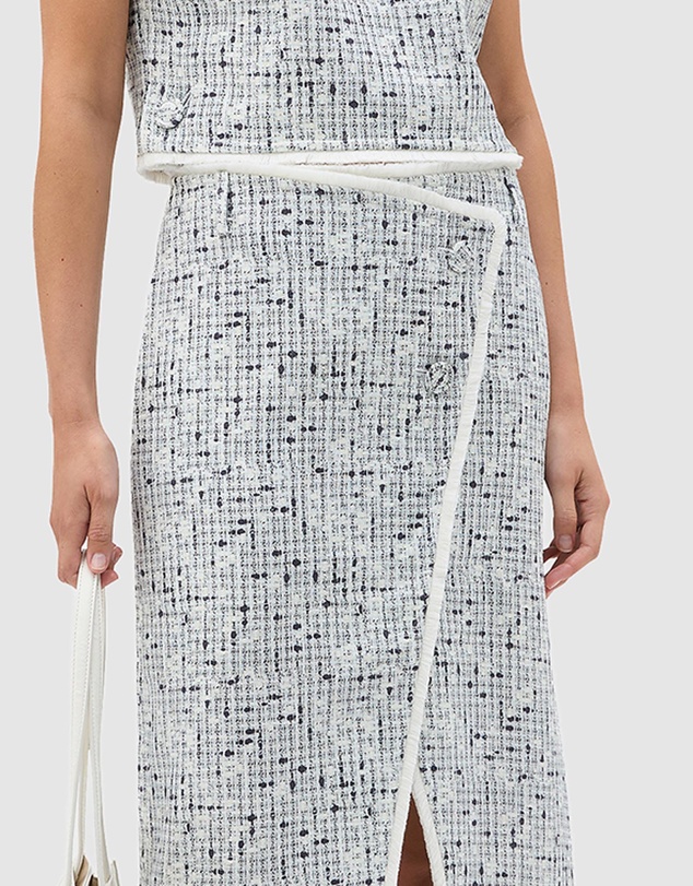 Oroton - Tweed Print Button Wrap Skirt