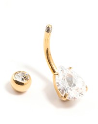 Lovisa - Gold Plated Titanium Round Bezel & Pear Belly Bar