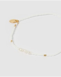 Arms Of Eve - Poppy Pearl and Glass Beaded Anklet - White