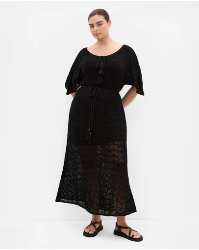 City Chic - Plus size Cassie Crochet Knit Dress - black