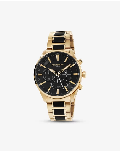 Michael Hill - Solar Powered Men's Watch with Gold and Black Tone in Stainless Steel
