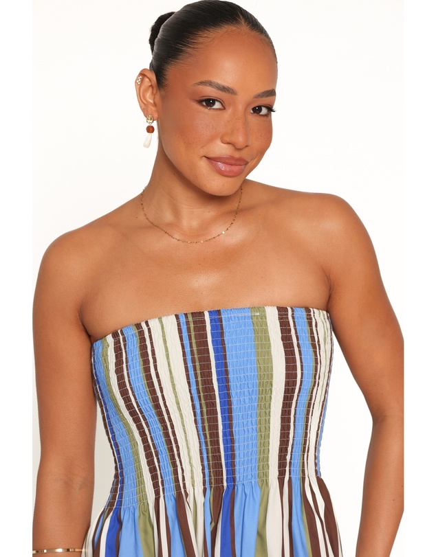 Petal & Pup - Nella Strapless Maxi Dress - Blue/Khaki Stripe