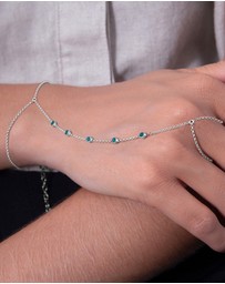 Elli Jewelry - Bracelet Hand Chain Accessory Sparkling with Blue Crystals in 925 Sterling Silver