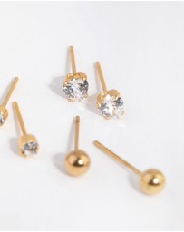 Lovisa - 24 Carat Gold Plated Surgical Steel Love Stud Earrings 3-Pack