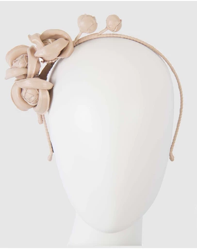 Max Alexander - Nude Leather Flowers Headband
