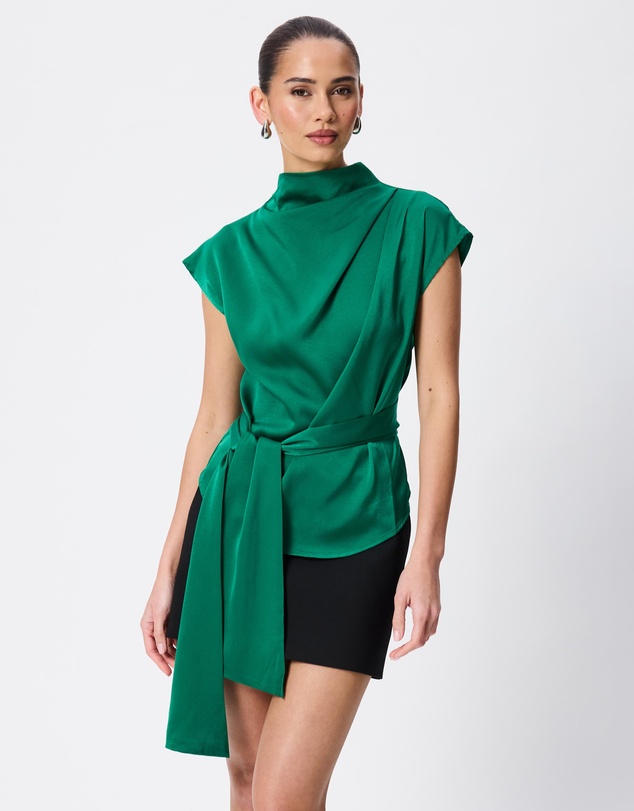 Tussah - Violet Drape Tie Detail Satin Top