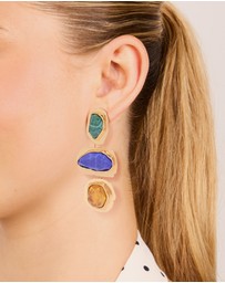 Lovisa - Worn Gold Blue & Green Acrylic Triple Layered Drop Earrings