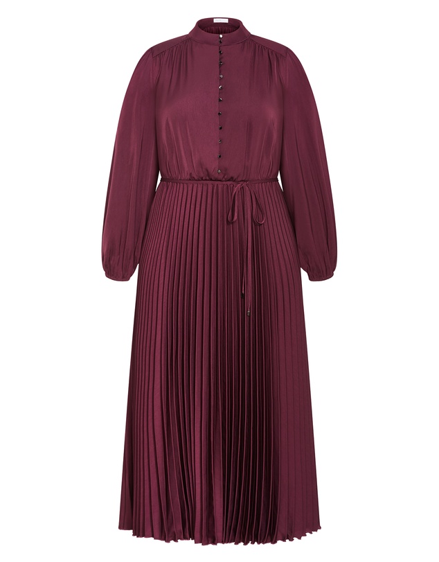 City Chic - Plus size Halle Long Sleeve Pleat Dress - bordeaux