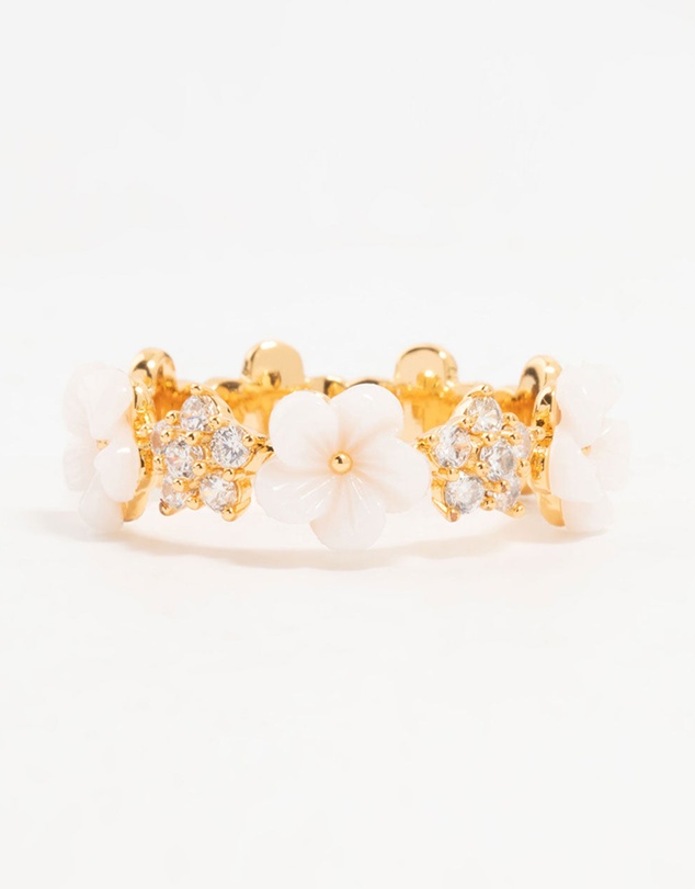 Lovisa - Gold Plated Alternating Flower Cubic Zirconia Band Ring