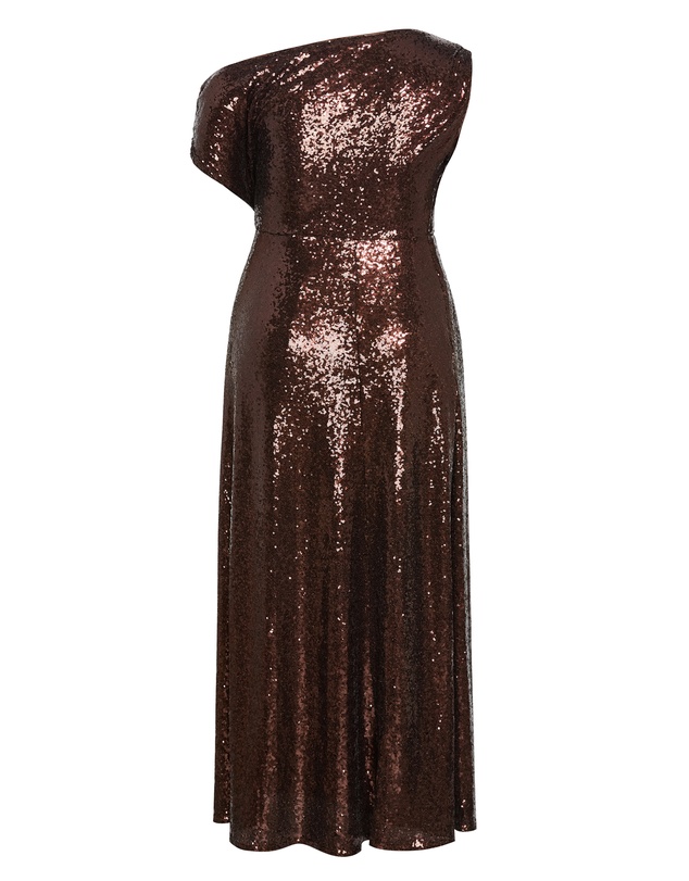 City Chic - Plus size Sequin Off Shoulder Maxi Dress - chocolate