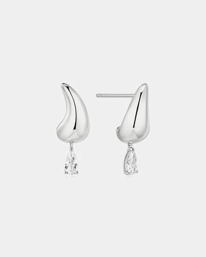 Ania Haie - Silver Curved Teardrop Dangle Stud Earrings