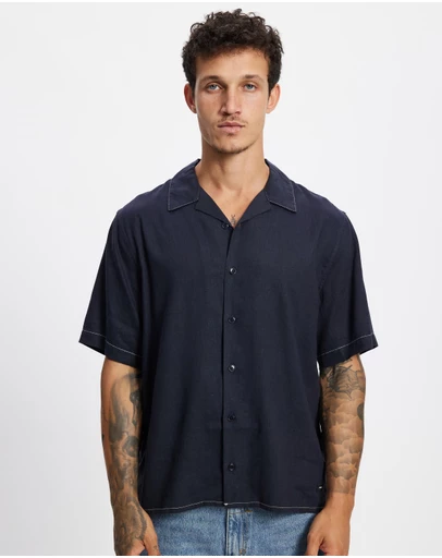 Thrills - Hemp Minimal Thrills Contrast Stitch Cropped Bowling Shirt