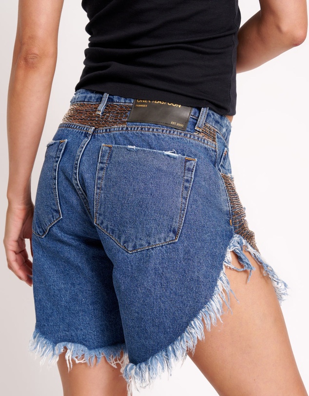 ONE TEASPOON - Gold Mine Frankies Long Length Denim Shorts