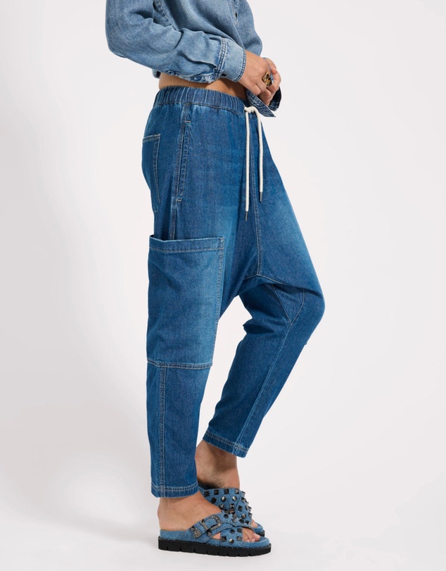 ONE TEASPOON - Isla Low Waist Drawstring Harem Denim Jeans - Blue Pasadena