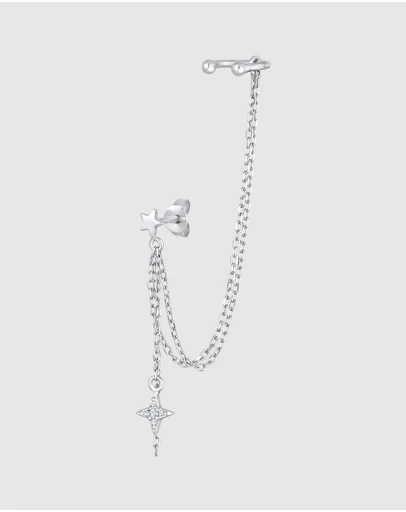 Elli Jewelry - Star Crystal Chain Stud Earrings in 925 Silver