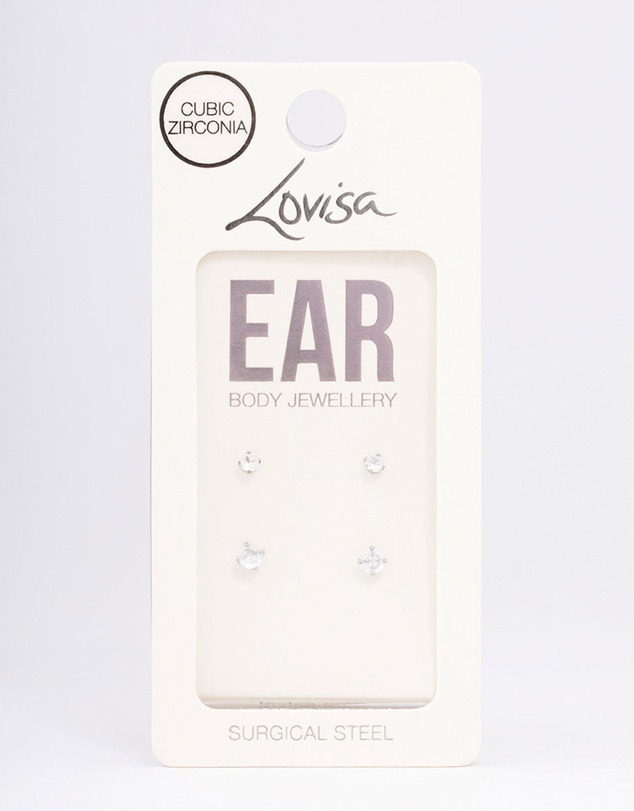 Lovisa - Surgical Steel Graduating Cubic Zirconia Stud Earring Pack