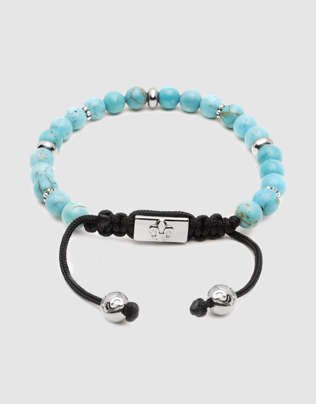 Nialaya Jewellery - Men's Beaded Bracelet with Turquoise and Silver