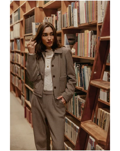Petal & Pup - Harvie Crop Trucker Jacket - Brown Houndstooth