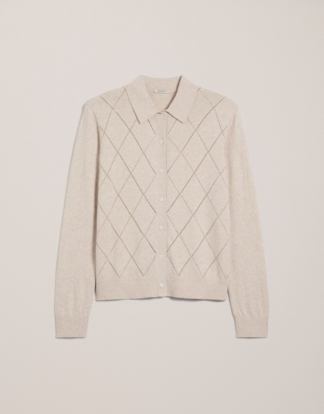 Trenery - Cotton Cashmere Pointelle Cardigan in Clay