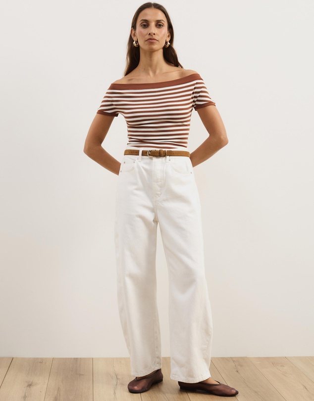 Atmos&Here - Esme Stripe Jersey Off Shoulder Top