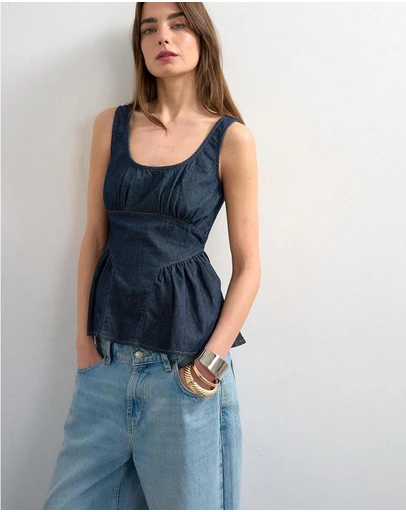 TOPSHOP - Tselle Denim Peplum Top Mb