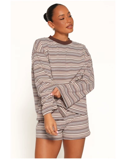 Petal & Pup - Silvia Knit Short Set - Chocolate Brown Stripe