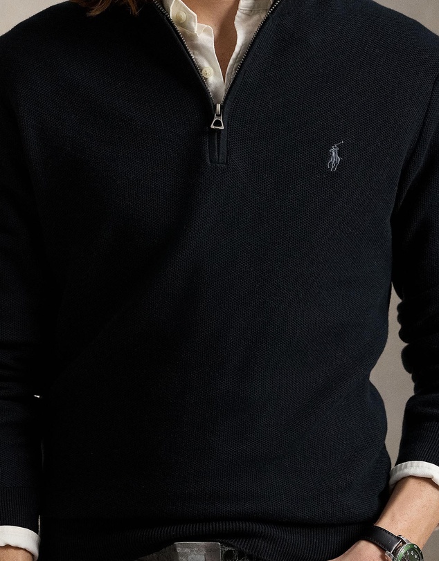 Polo Ralph Lauren - Mesh-Knit Cotton Quarter-Zip Sweater