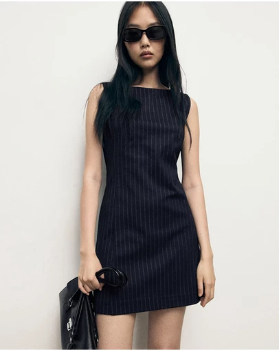 M.N.G - Boat-Neck Pinstripe Dress