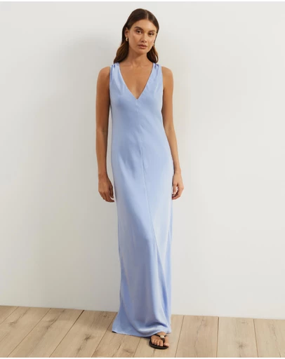 Atmos&Here - Dara V-Neck Satin Maxi Dress