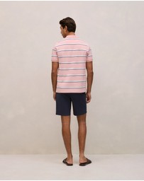 Trenery - Cotton Pique Double Stripe Polo in Light Pink