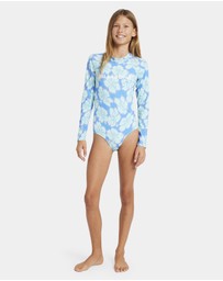 Billabong - Girls 6 to 14 Happy Hibiscus Long Sleeve Bodysuit Rash Vest