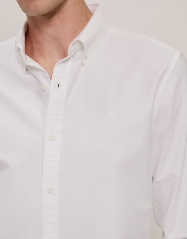 Trenery - Tailored Fit Cotton Monogram Oxford Shirt in White