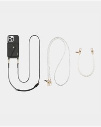 LOUVE COLLECTION - Leather Phone Case Wallet & Strap + Pearl Crossbody Chain & Wristlet